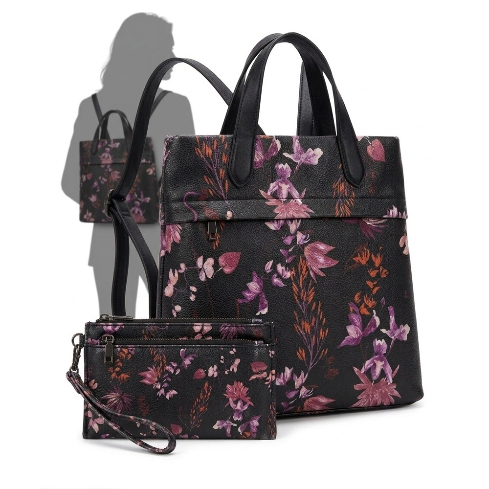A New Day Convertible Backpack Tote + Wristlet Bundle, Floral